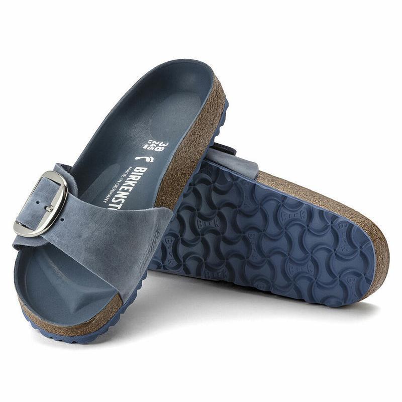 Birkenstock Big Přezkou Oiled Læder Madrid Dame Blå | DK 40NWY